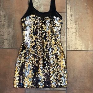 Sequin micro mini dress/tunic with lining Gold and Black